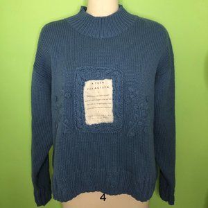 Vintage 90s Esprit Sport Cottagecore Cropped Pullover Poem Sweater Sz Large